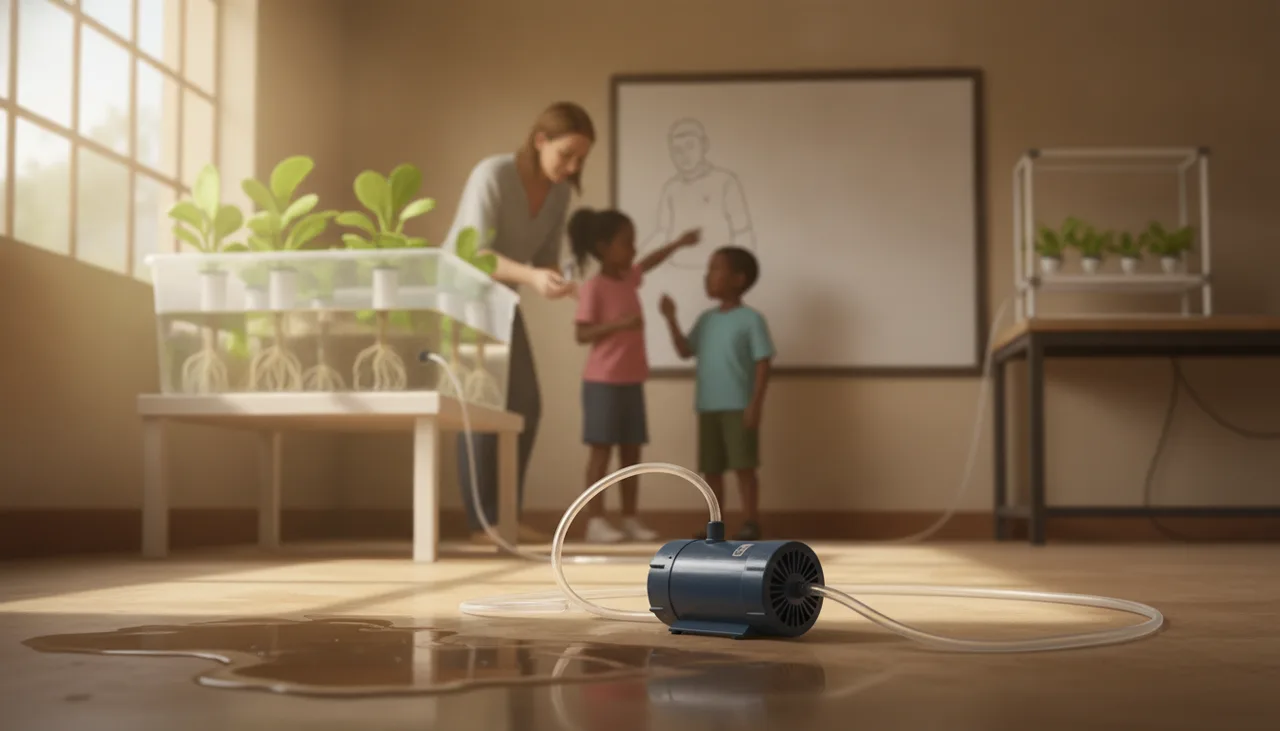 Porque É Que a Bomba de Ar de Hidroponia da Sala de Aula Fez Efeito de Sifão e Inundou o Chão?