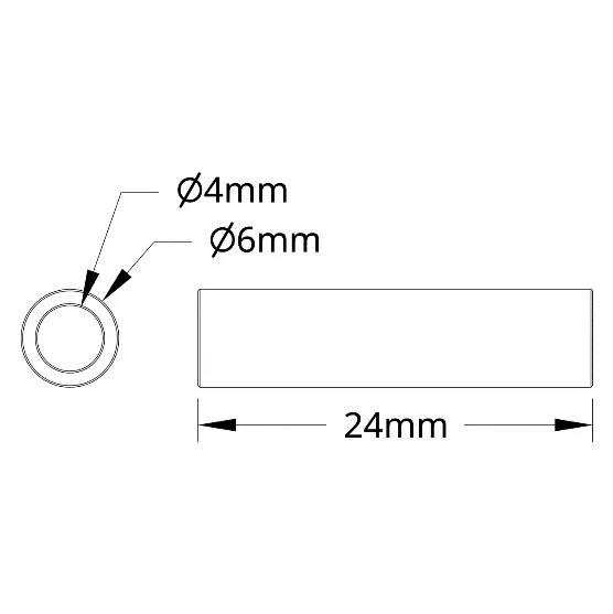 3502 Series 4mm ID Spacer (6mm OD, 24mm Length) technical drawing