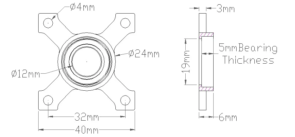 3603 Series Face Thru-Hole Pillow Block (12mm Bore) technical drawing