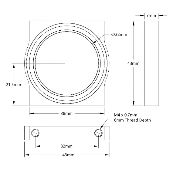 3604 Series 2-Side, 2-Post Pillow Block (32mm Bore) technical drawing