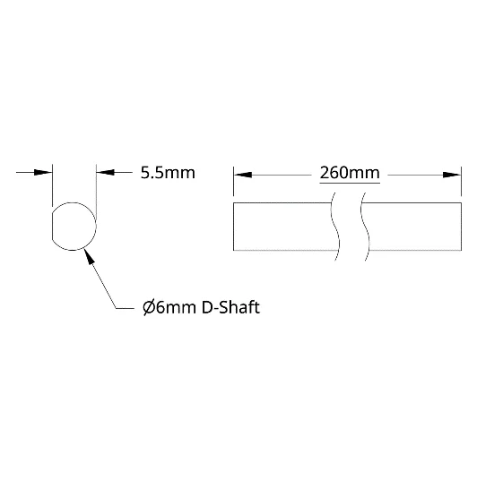 4101 Series Stainless Steel D-Shaft (6mm Diameter, 260mm Length) technical drawing