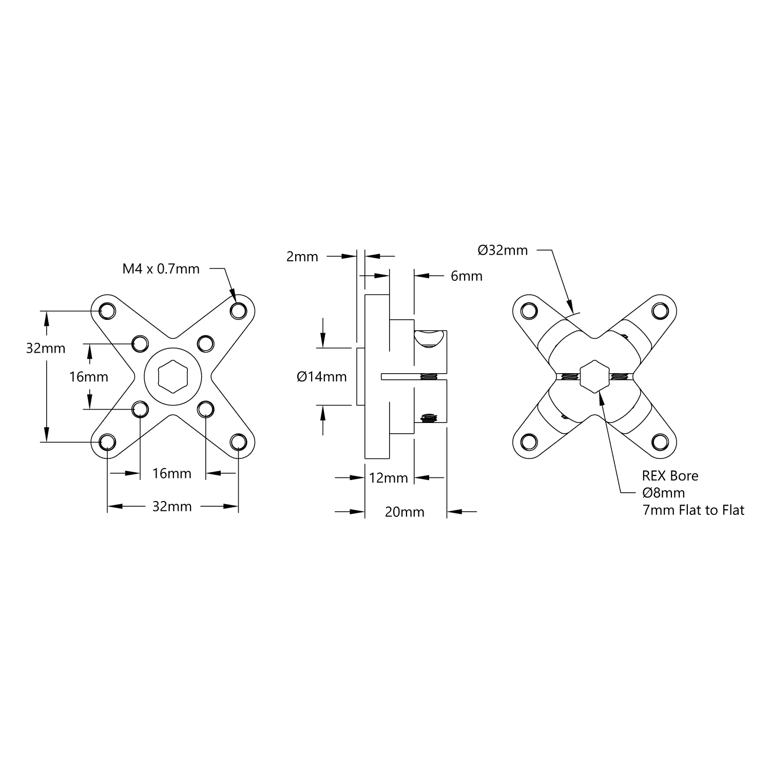 3313 Series Hyper Hub (8mm REX Bore) technical drawing