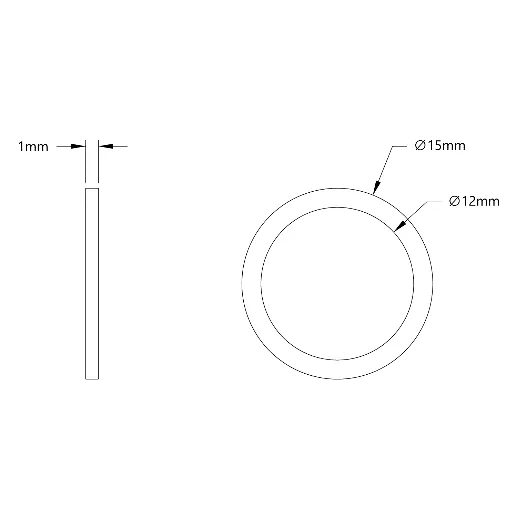 4807 Series Stainless Steel Shim (12mm ID x 15mm OD, 1mm Thickness) technical drawing