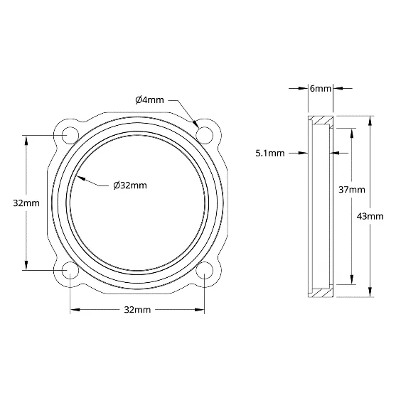 3603 Series Face Thru-Hole Pillow Block (32mm Bore) technical drawing
