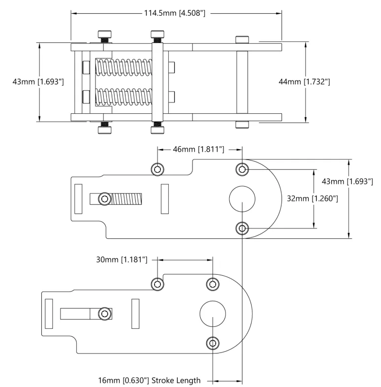 Long Tensioner Kit for 4400 Series Tracks (1-2) - 2 Pack technical drawing