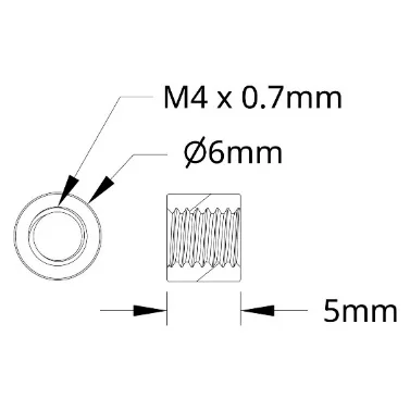3501 Series M4 x 0.7mm Standoff (6mm OD, 5mm Length) technical drawing