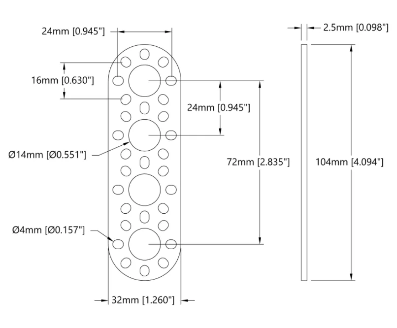 3105 Series Round-End Pattern Plate (4 Hole, 104mm Length)