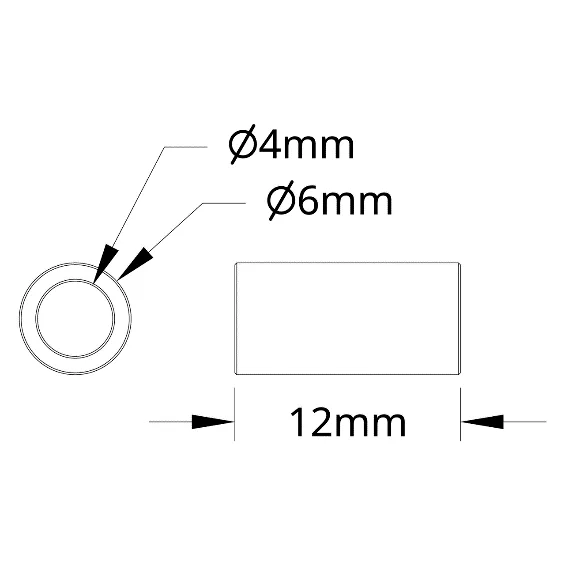 3502 Series 4mm ID Spacer (6mm OD, 12mm Length) technical drawing