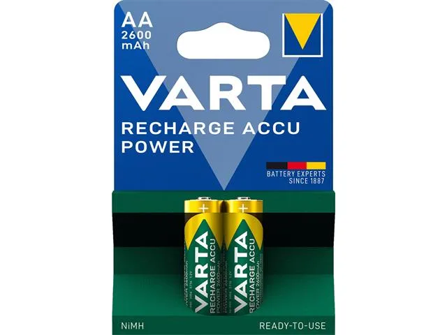 Varta AA NiMH Rechargeable Batteries, 1.2V 2600mAh, 2 Pack