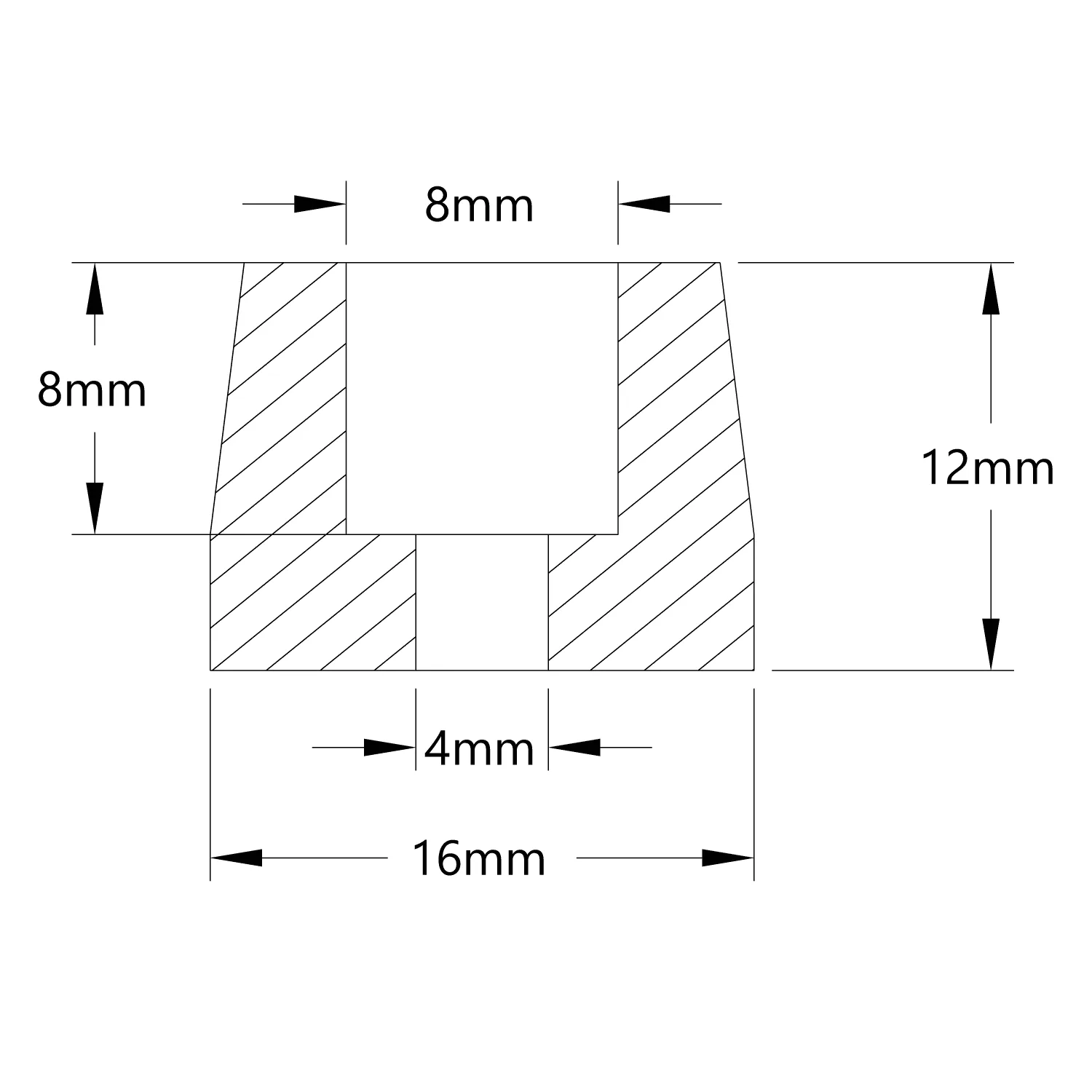 12mm Tall Rubber Foot (1-1) - 8 Pack technical drawing