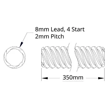 5501 Series Lead Screw (8mm Lead, 4 Start, 350mm Length) technical drawing