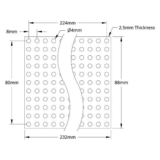 3116 Series Grid Plate (11 x 29 Hole, 88 x 232mm) technical drawing