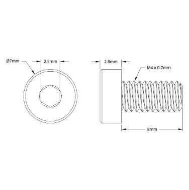 2804 Series Zinc-Plated Steel Low Profile Socket Head Screw (M4 x 0.7mm, 8mm Length) technical drawing