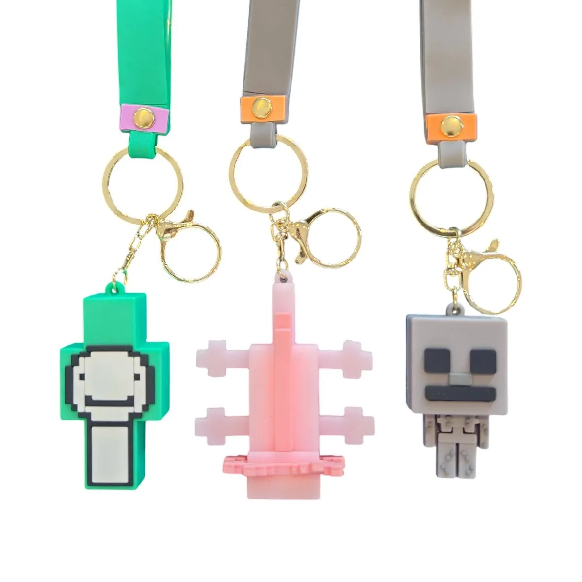 3-Piece Minecraft-Inspired Keychain Set - Dream, Axolotl & Skeleton