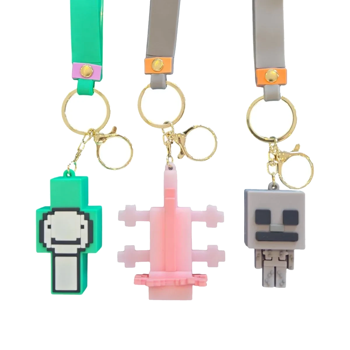 3-Piece Minecraft-Inspired Keychain Set - Dream, Axolotl & Skeleton
