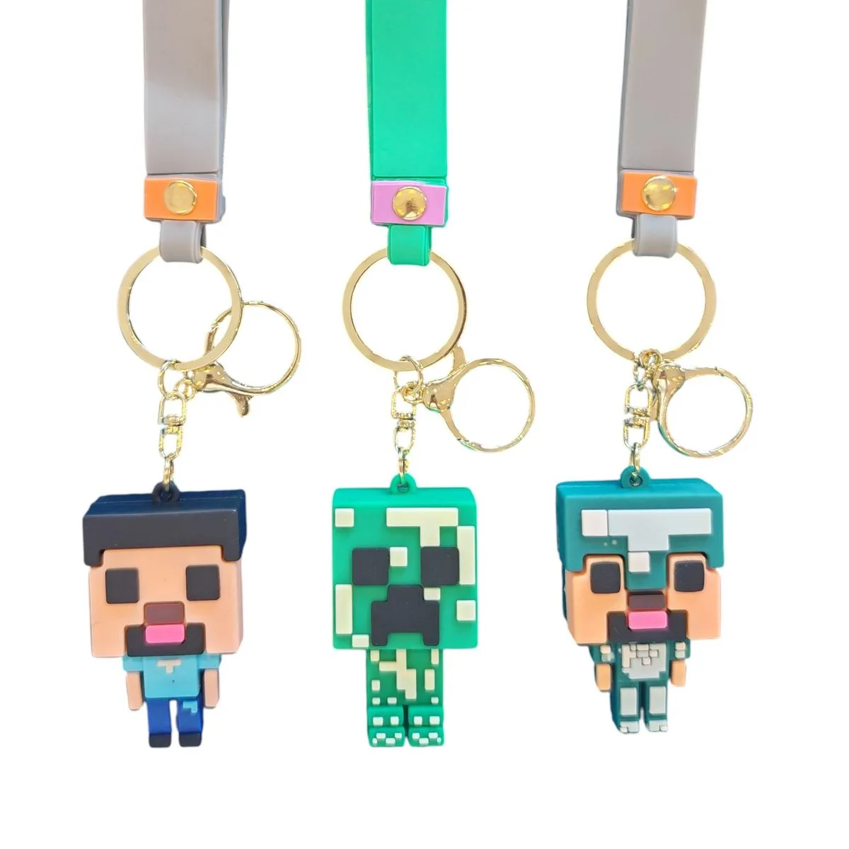 3-in-1 Minecraft-Inspired Character Keychain Set - Steve, Creeper & Diamond