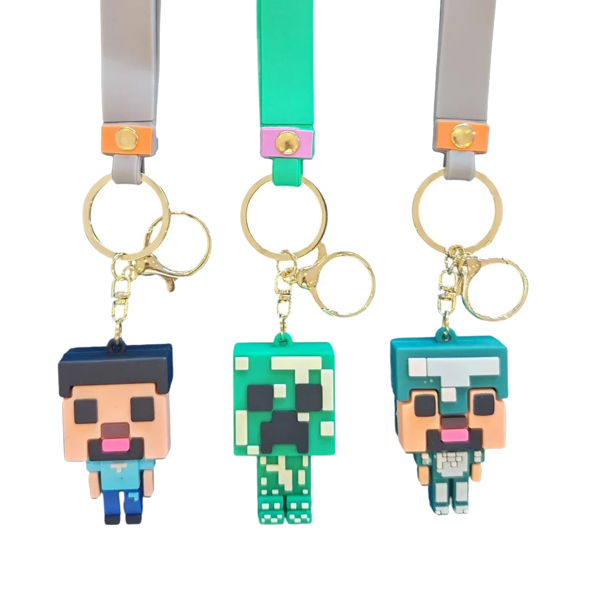 3-in-1 Minecraft-Inspired Character Keychain Set - Steve, Creeper & Diamond