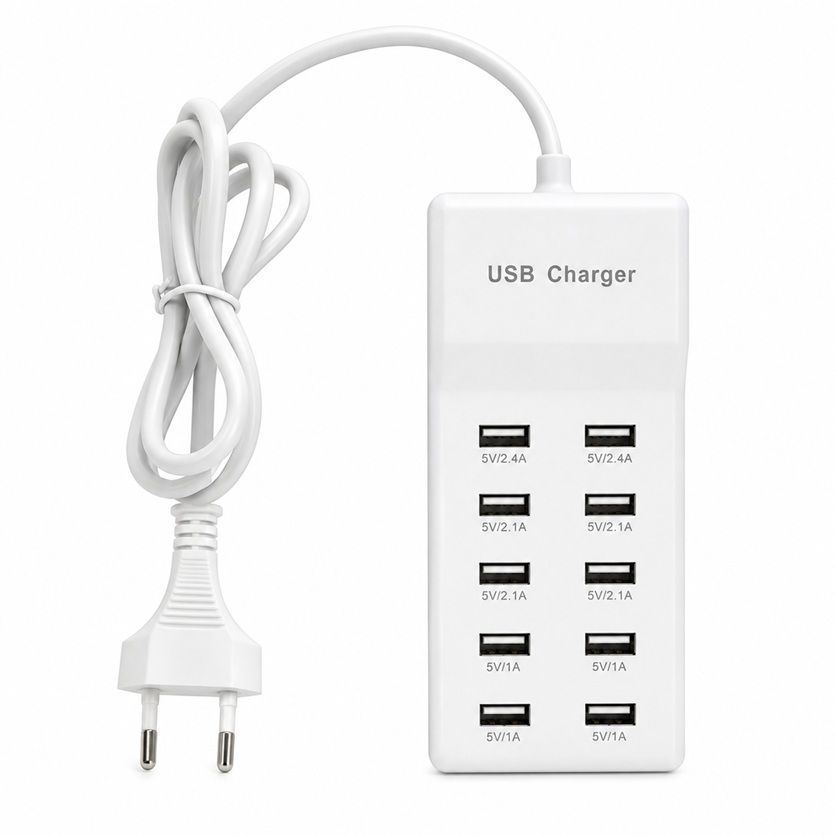 10-Port USB Charging Station - Multi Device Desktop Charger Hub