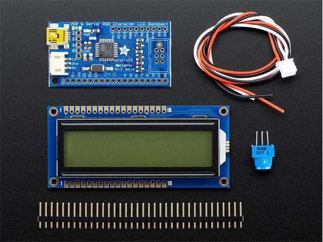 Adafruit USB and Serial LCD Backpack Kit with 16x2 RGB LCD