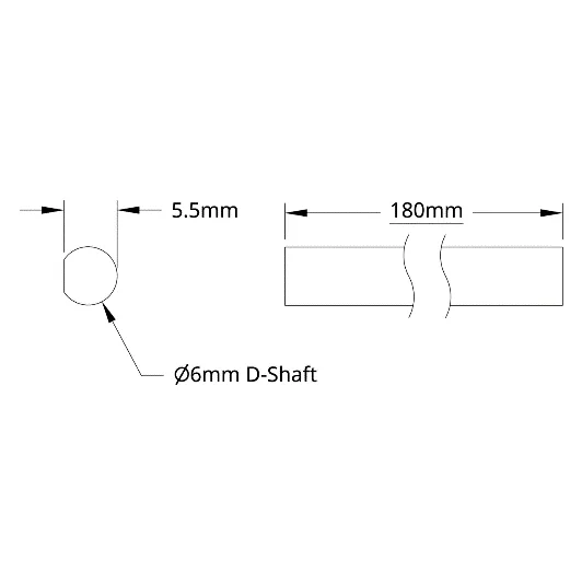 4101 Series Stainless Steel D-Shaft (6mm Diameter, 180mm Length) technical drawing