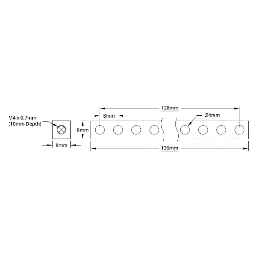 3106 Series Square Beam (17 Hole, 136mm Length) technical drawing