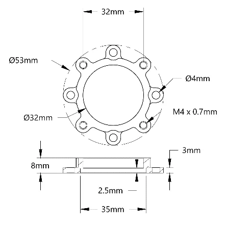 3517 Series Counterbored Pattern Spacer (32mm Bore, 8mm Length) technical drawing