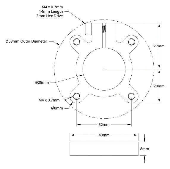 3302 Series Clamping Hub (25mm Bore) technical drawing