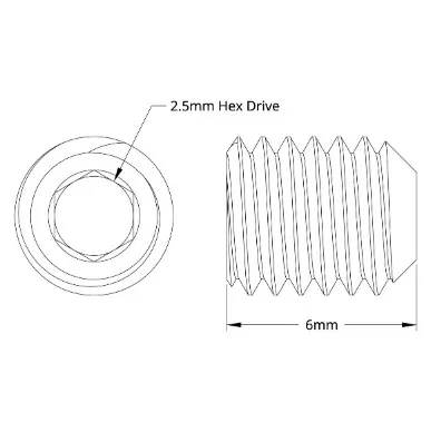 2806 Series Black Oxide Steel Cup-Point Set Screw (M5 x 0.8mm, 6mm Length) technical drawing