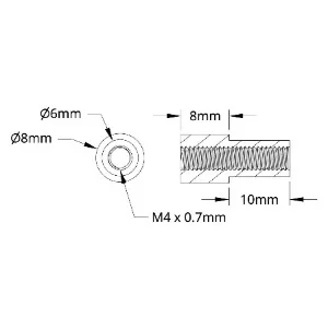 3503 Series M4 x 0.7mm Shoulder Standoff (6-8mm OD, 10-8mm Length) technical drawing