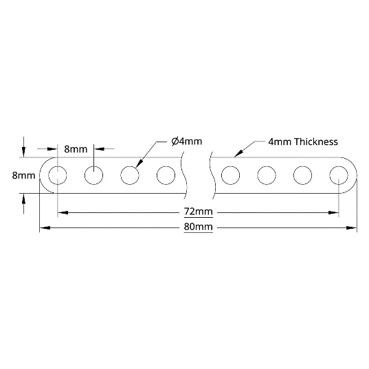 3102 Series Flat Beam (10 Hole, 80mm Length) technical drawing