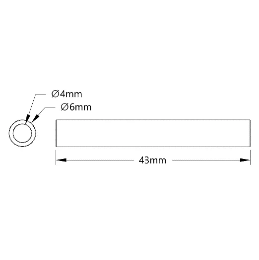 3502 Series 4mm ID Spacer (6mm OD, 43mm Length) technical drawing