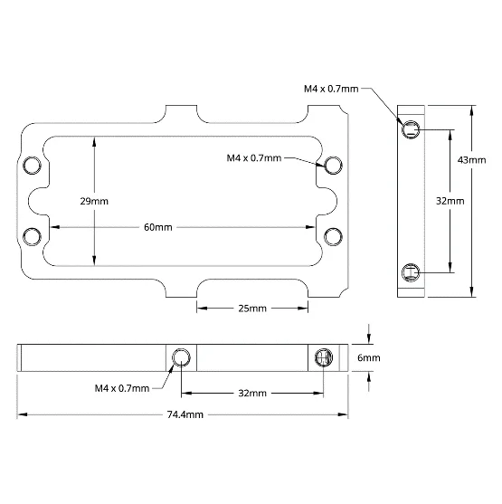 3802 Series Servo Frame (43mm Width, for Large Size Servos) technical drawing