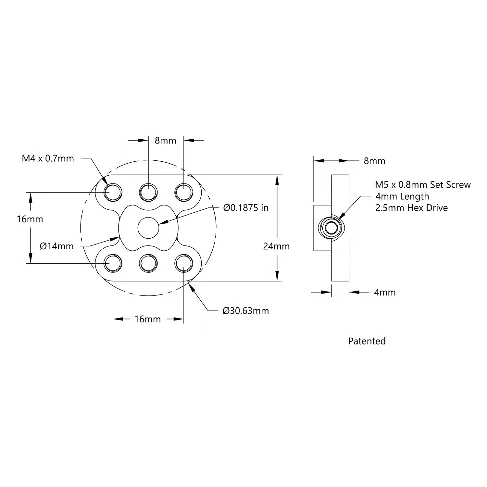 3308 Series Lightweight Set Screw Hub (3/16" Bore) technical drawing