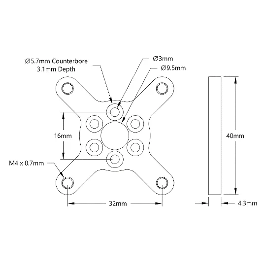 3701 Series Face Tapped Motor Mount (32-1) technical drawing
