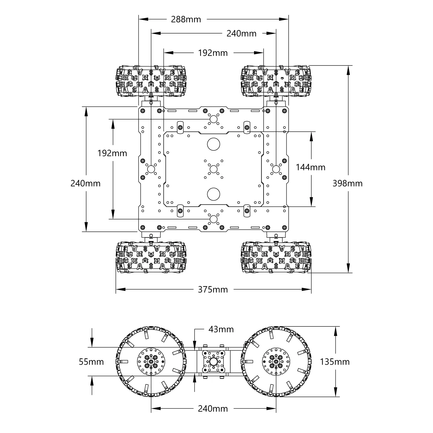 Recon Chassis Kit technical drawing