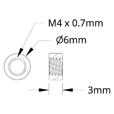 3501 Series M4 x 0.7mm Standoff (6mm OD, 3mm Length) technical drawing