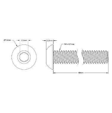 2802 Series Zinc-Plated Steel Button Head Screw (M4 x 0.7mm, 40mm Length) technical drawing