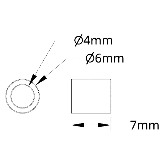 3502 Series 4mm ID Spacer (6mm OD, 7mm Length) technical drawing