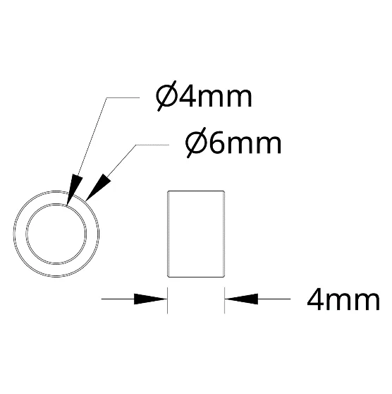 3502 Series 4mm ID Spacer (6mm OD, 4mm Length) technical drawing
