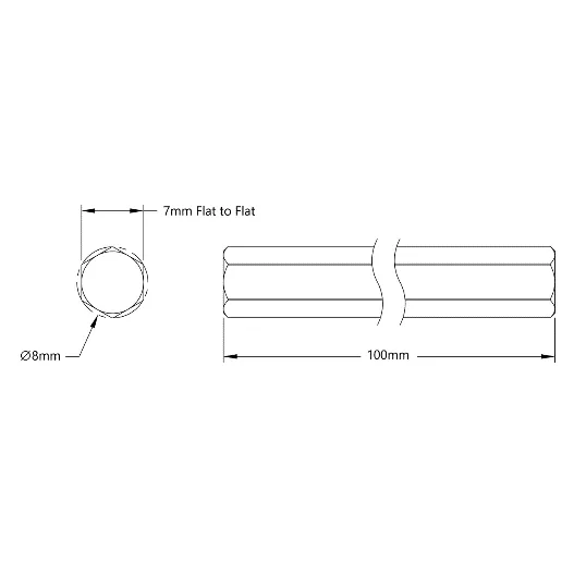4102 Series Stainless Steel REX Shaft (8mm Diameter, 100mm Length) technical drawing