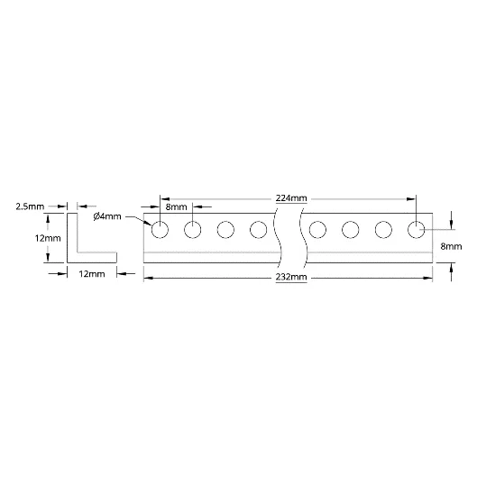 3103 Series L-Beam (29 Hole, 232mm Length) technical drawing