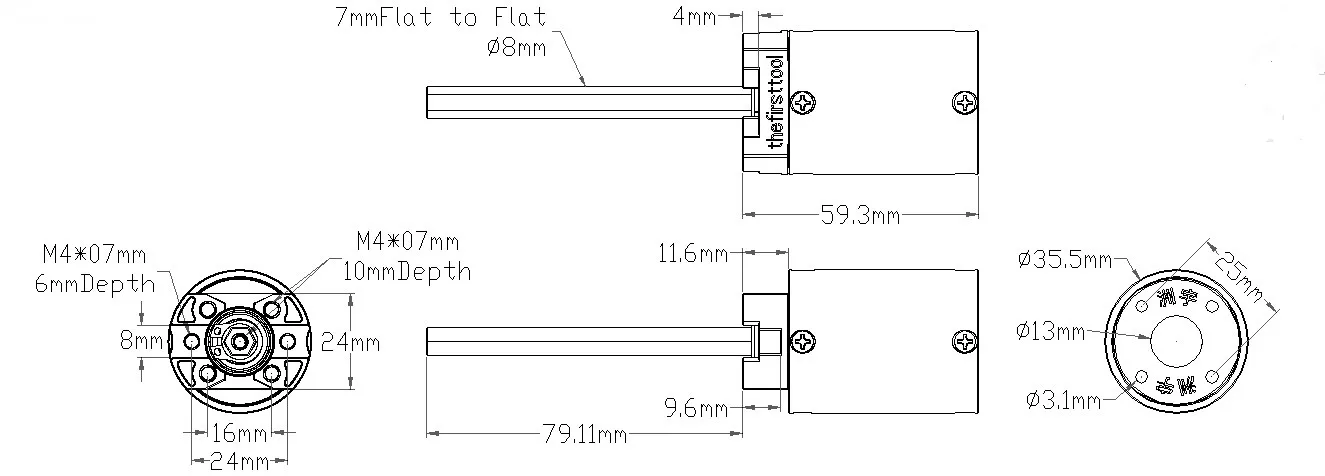 7104 Series Planetary Gearbox (188:1 Ratio, 80mm Length 8mm REX Shaft,) technical drawing