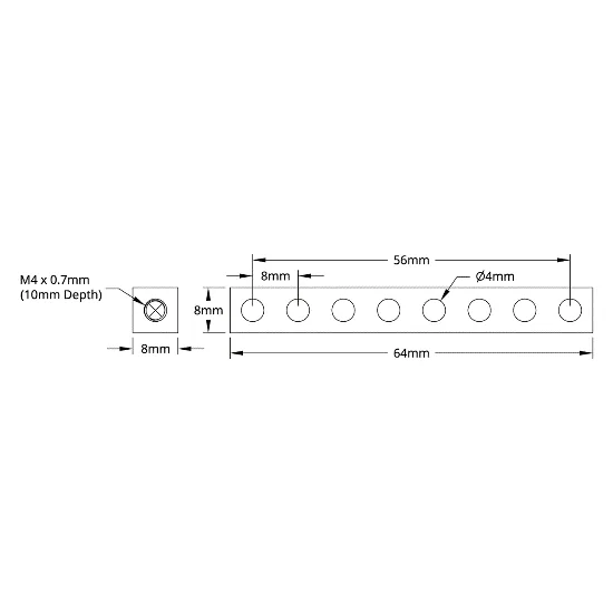 3106 Series Square Beam (8 Hole, 64mm Length) technical drawing