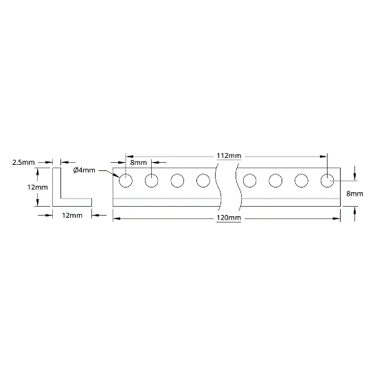 3103 Series L-Beam (15 Hole, 120mm Length) technical drawing