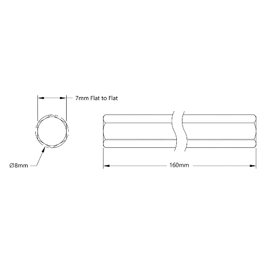 4102 Series Stainless Steel REX Shaft (8mm Diameter, 160mm Length) technical drawing