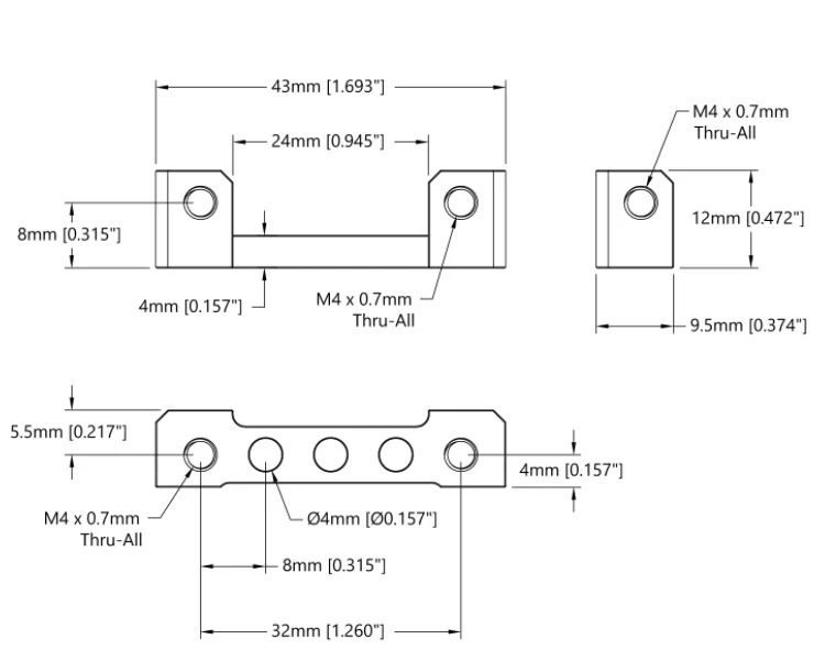 3205 Series Dual Block Mount (1-5) - 2 Pack technical drawing