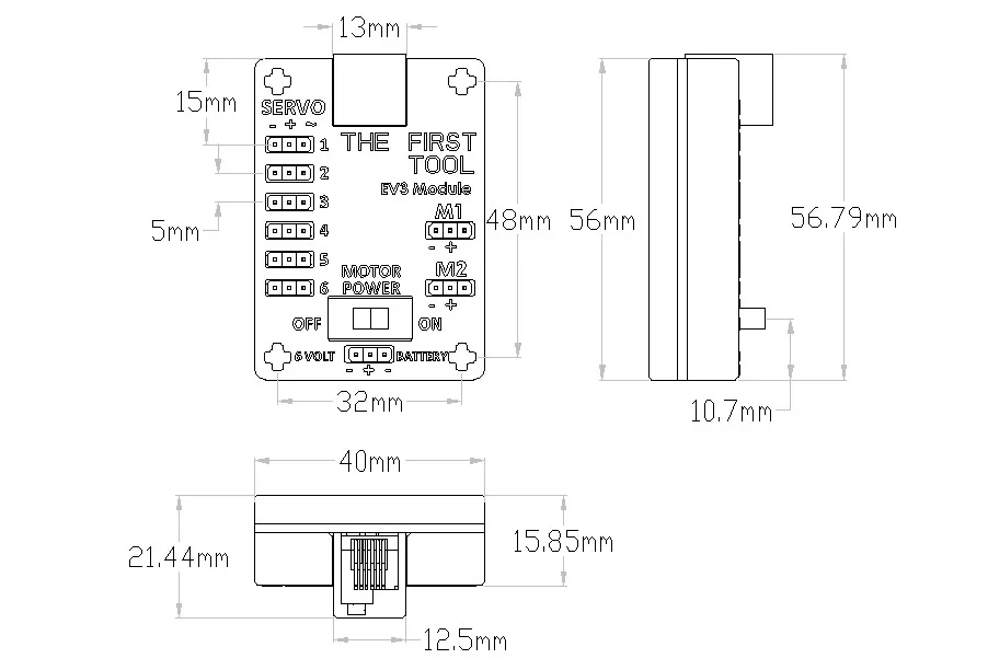 EV3 Module technical drawing