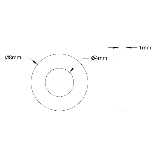 4801 Series Zinc Plated Steel Washer (4mm ID x 8mm OD) technical drawing