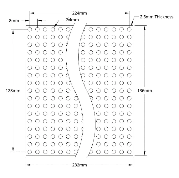 3116 Series Grid Plate (17 x 29 Hole, 136 x 232mm) technical drawing
