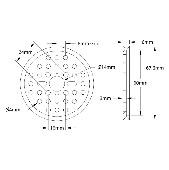 5400 Series Hub Mount Round Belt Pulley (14mm Bore, 64mm PD) technical drawing